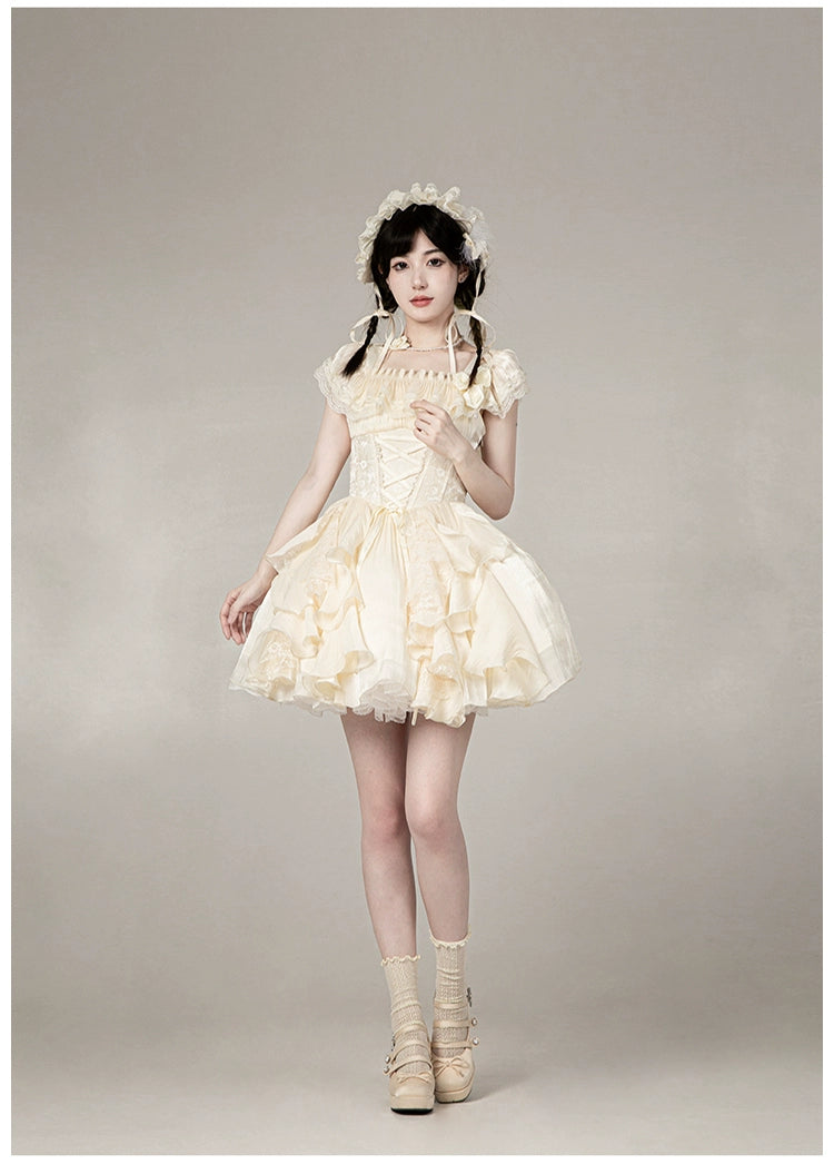 月光変奏曲 エレガントレースアップジャンパースカート・ショート丈