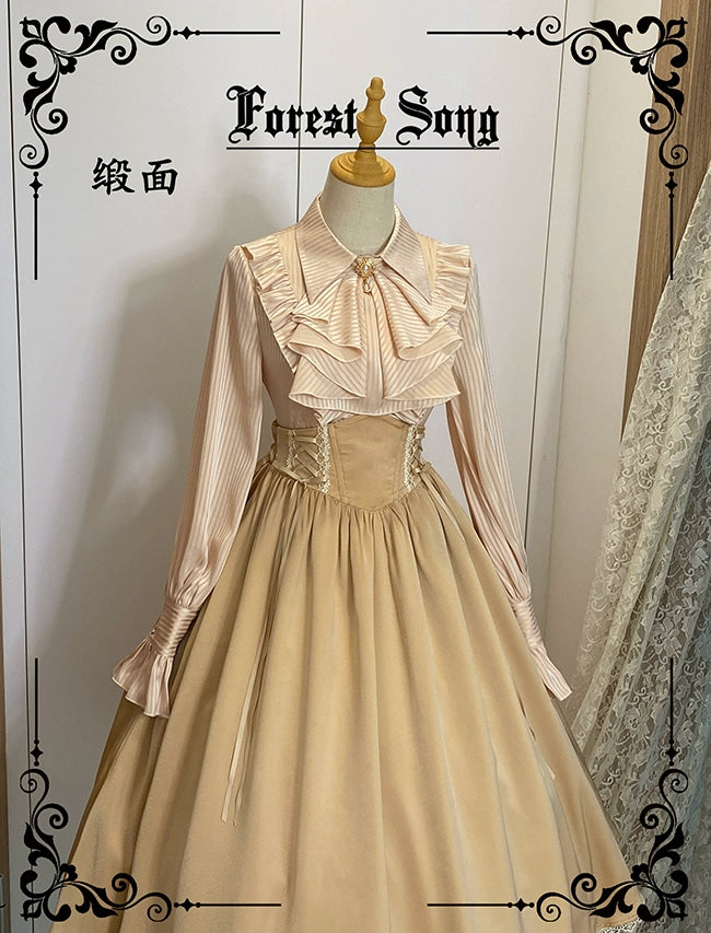 [Pre-order] Classical striped blouse with jabot tie
