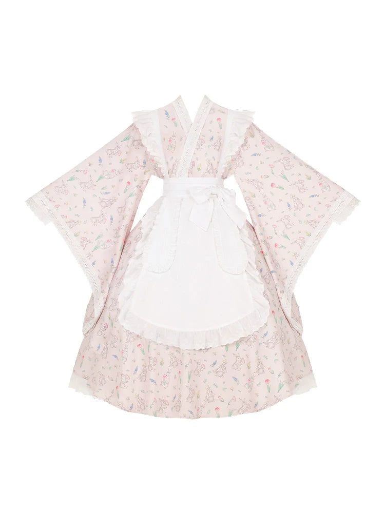 Hana Kikou Japanese Lolita Maid Style Apron Dress Long Length