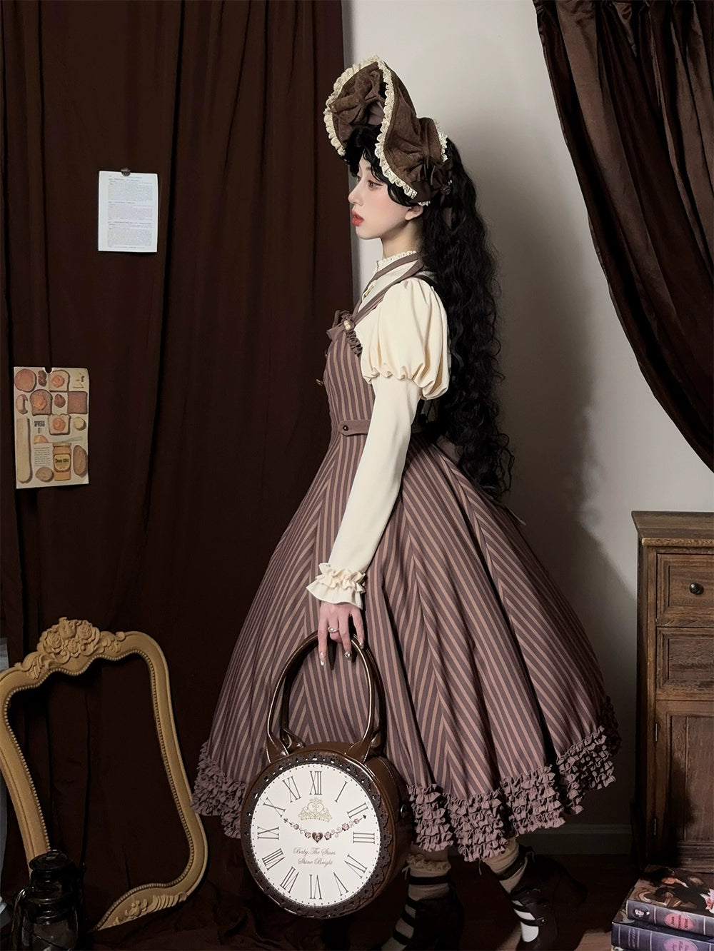 【予約販売】Classic Chocolat Stripe ストライプジャンパースカート・ロング丈