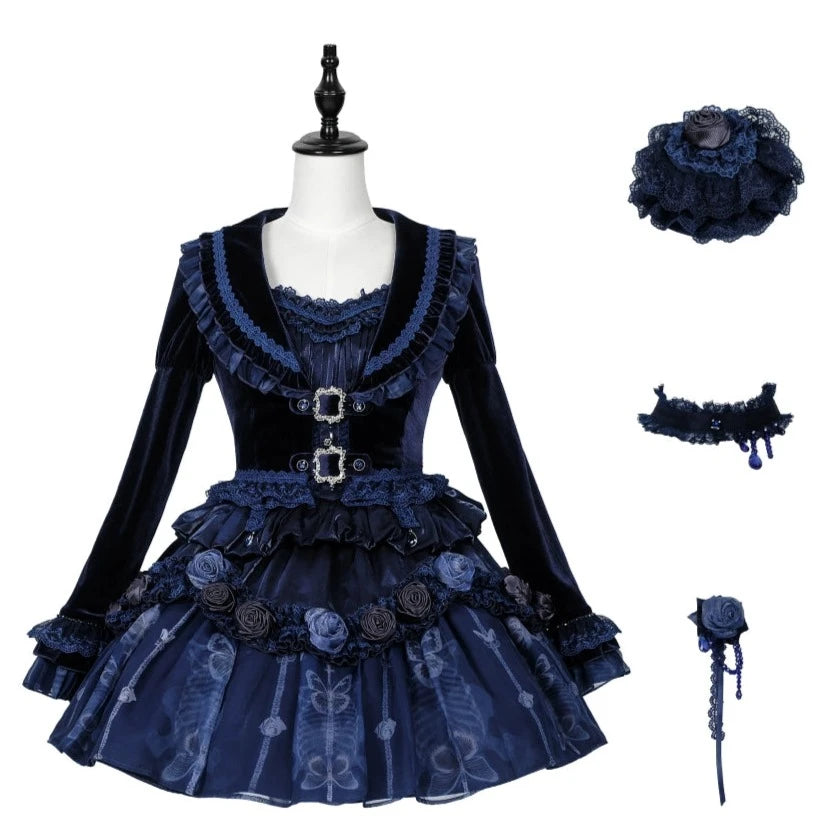 [Sale period ended] Rose Knight III Satin and Organdy Gothic Dress [Sapphire Blue]