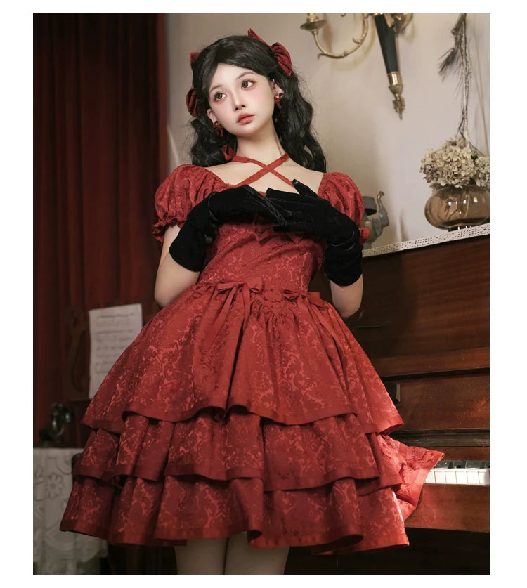 Rose of Thorns Cross Neck Ribbon Dress