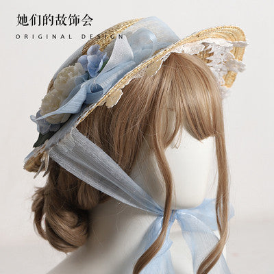 Flower and ribbon straw hat 11 colors