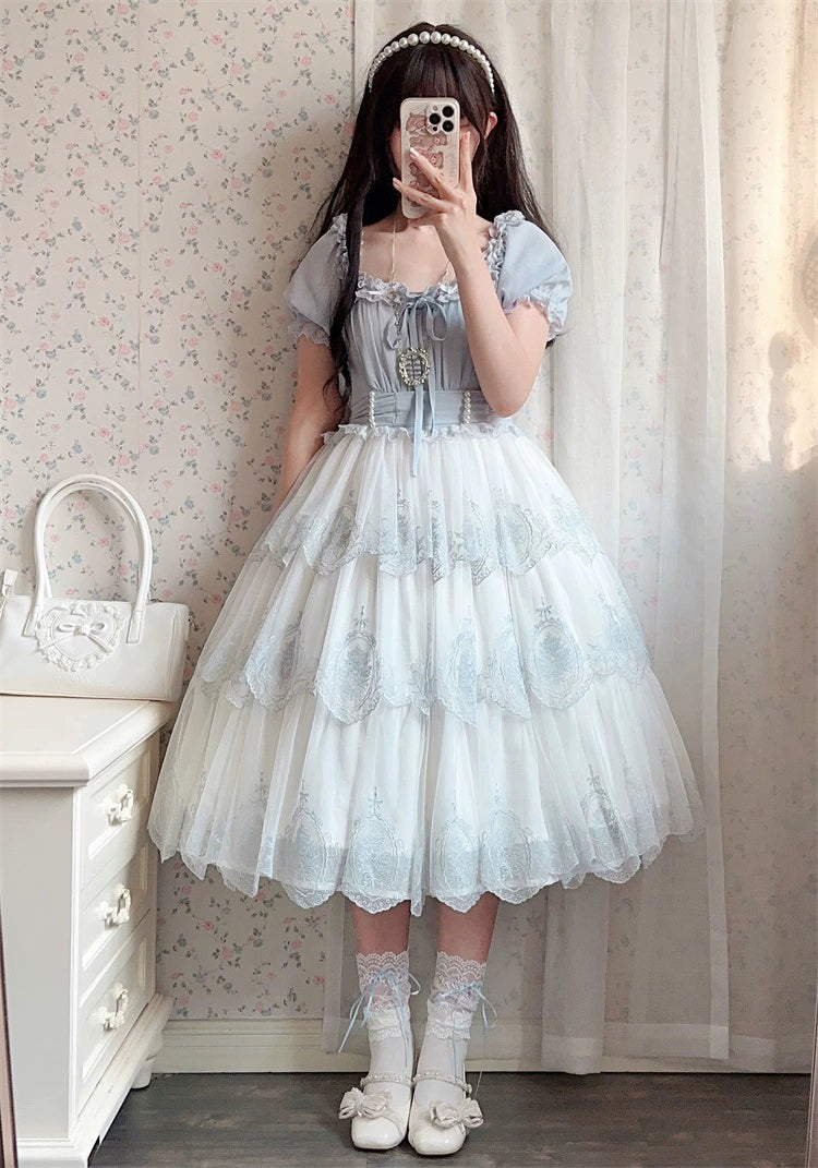 Rose round window embroidery 2way dress