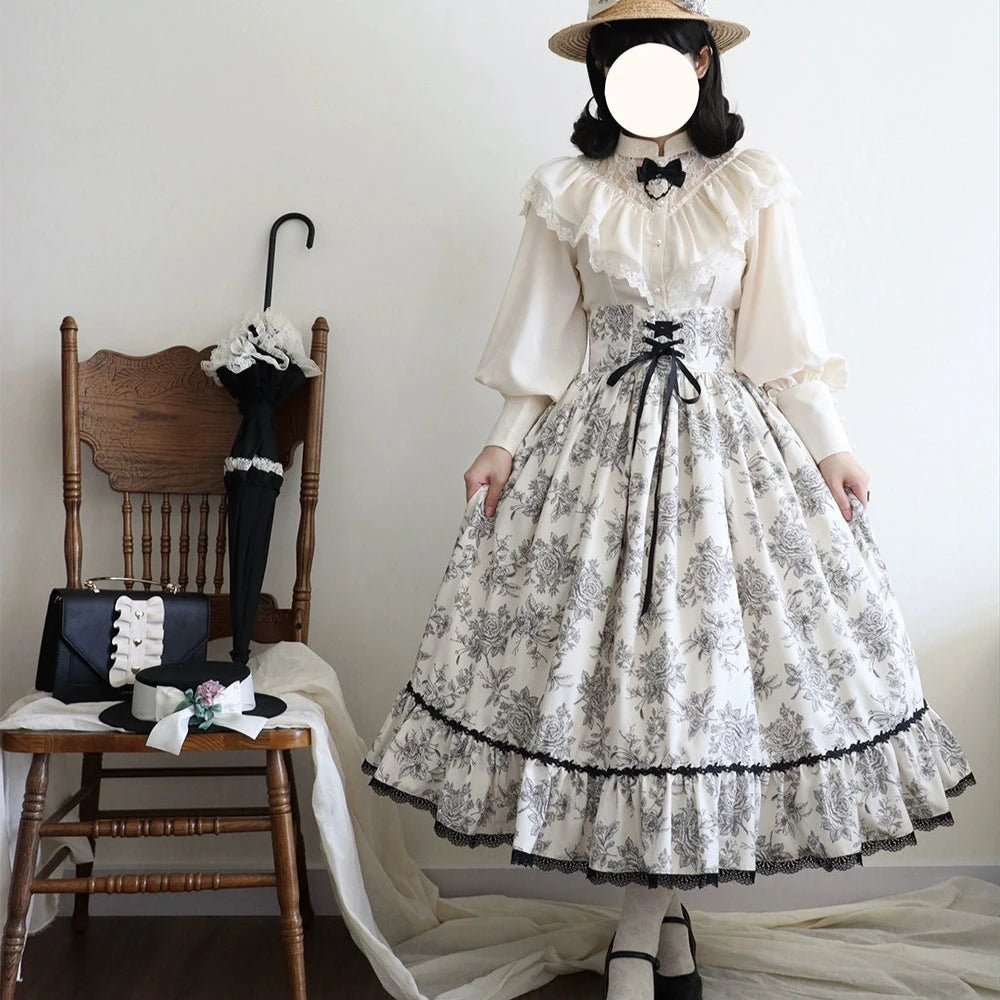 【予約販売】Sketch Wild Rose ハイウエストスカート プリントタイプ