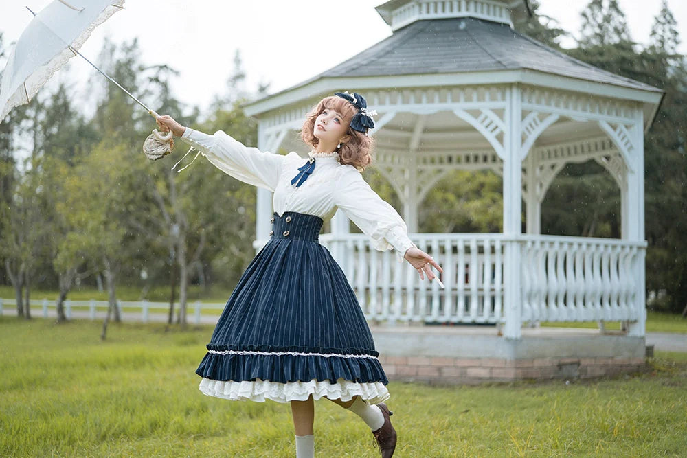 [Pre-order] British Classical Lolita Vertical Striped High Waist Skirt
