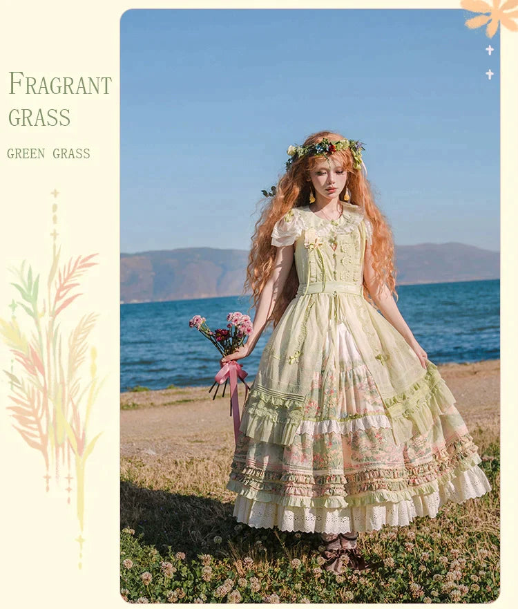 【再販・受注予約2/12まで】Fragrant Grass フレアスリーブティアードワンピース