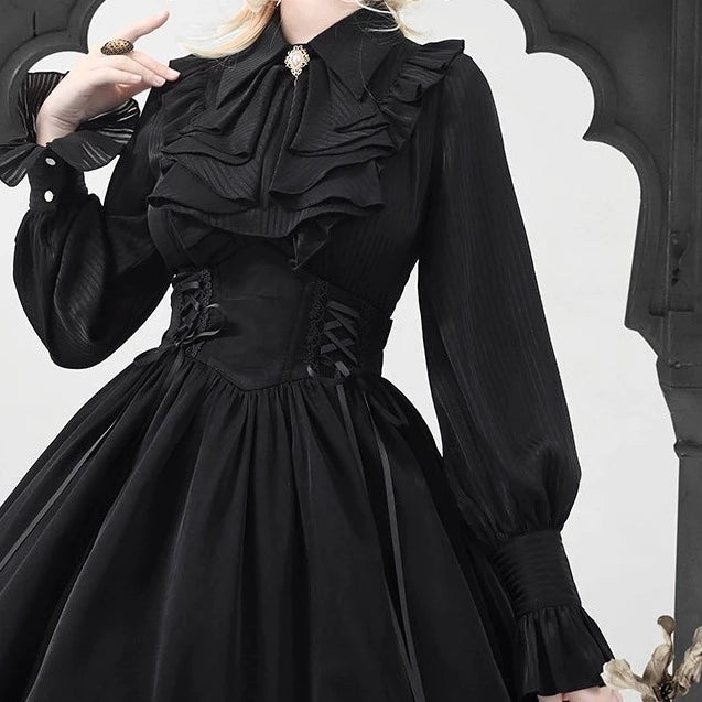 [Pre-order] Classical striped blouse with jabot tie
