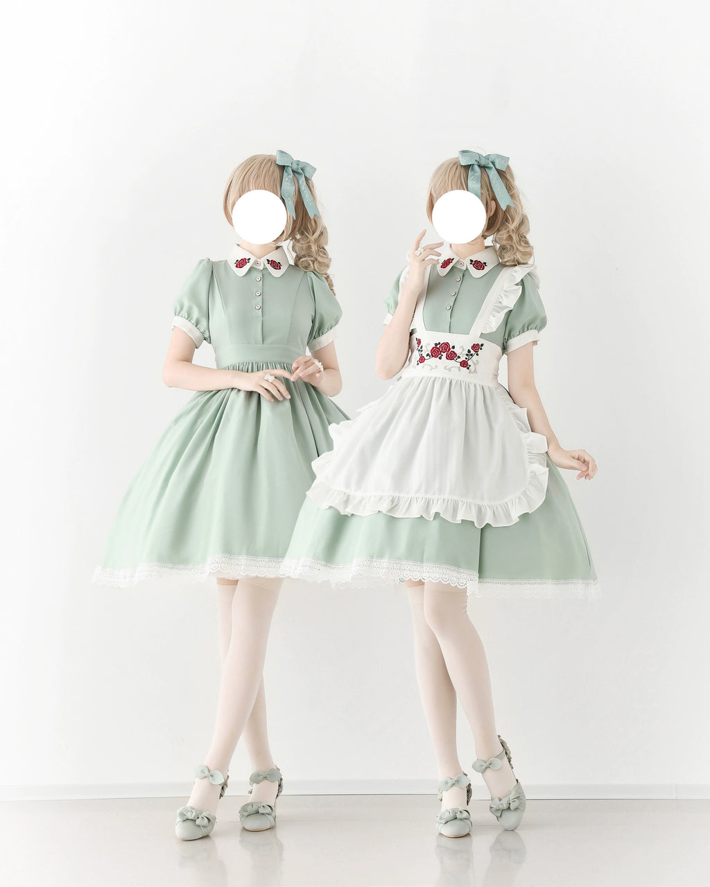 New color of maid-style dress with red rose embroidery and apron