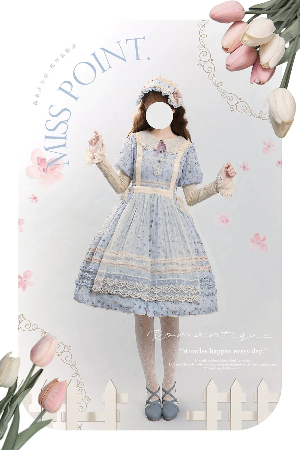 [Pre-order] Pink Flower Polka Dot Sheer Apron