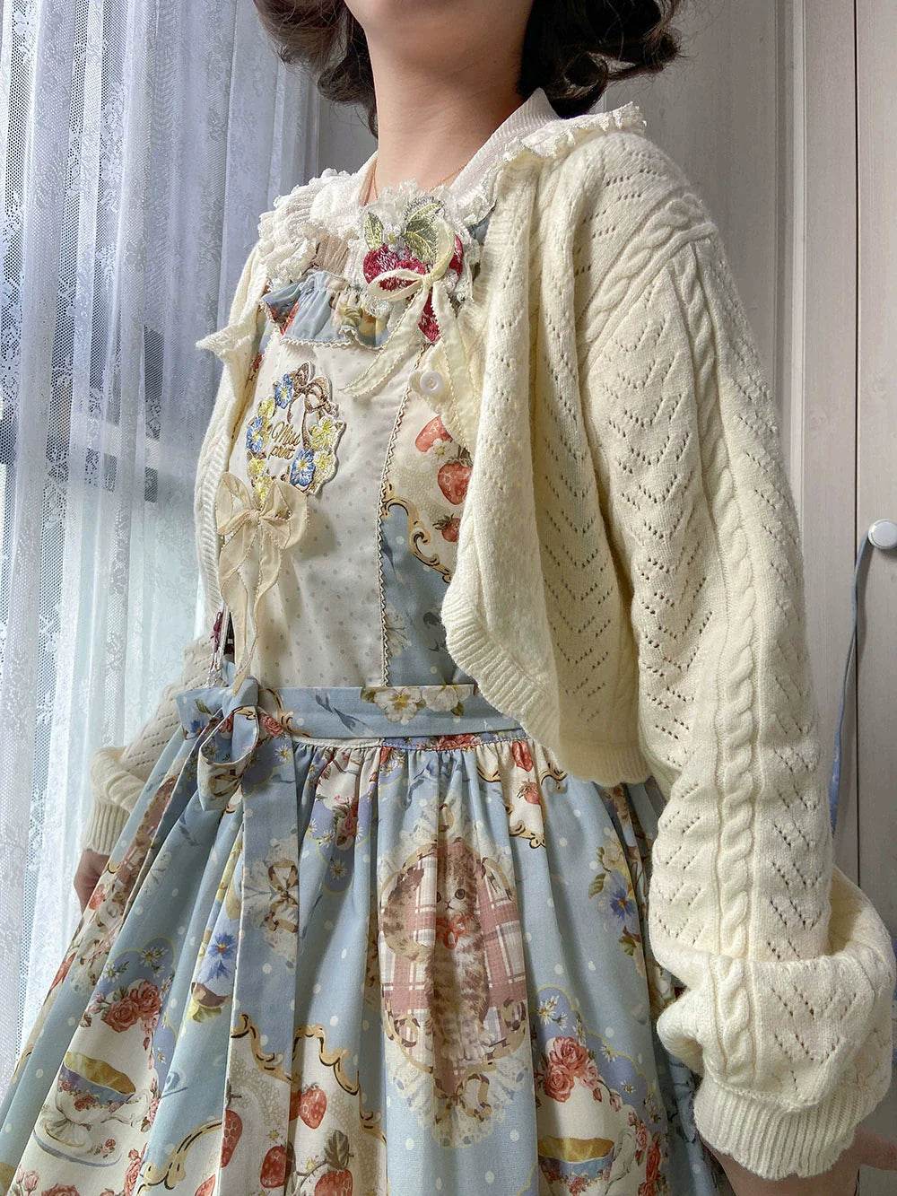 Cat Rose Tea Party Knit Cardigan