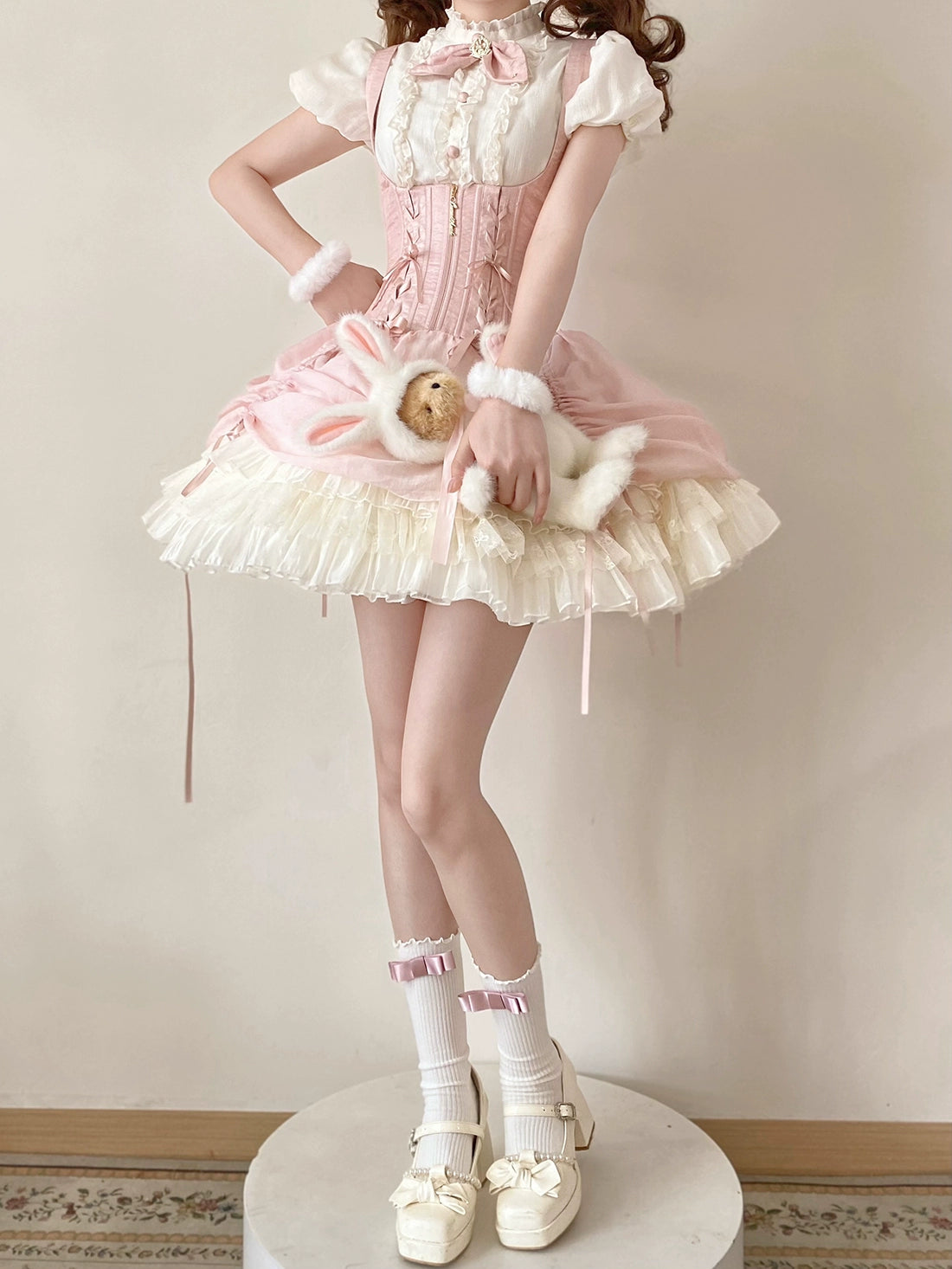 【受注予約6/30まで】Brulee Bunny コルセットジャンパースカートセット・ピンク