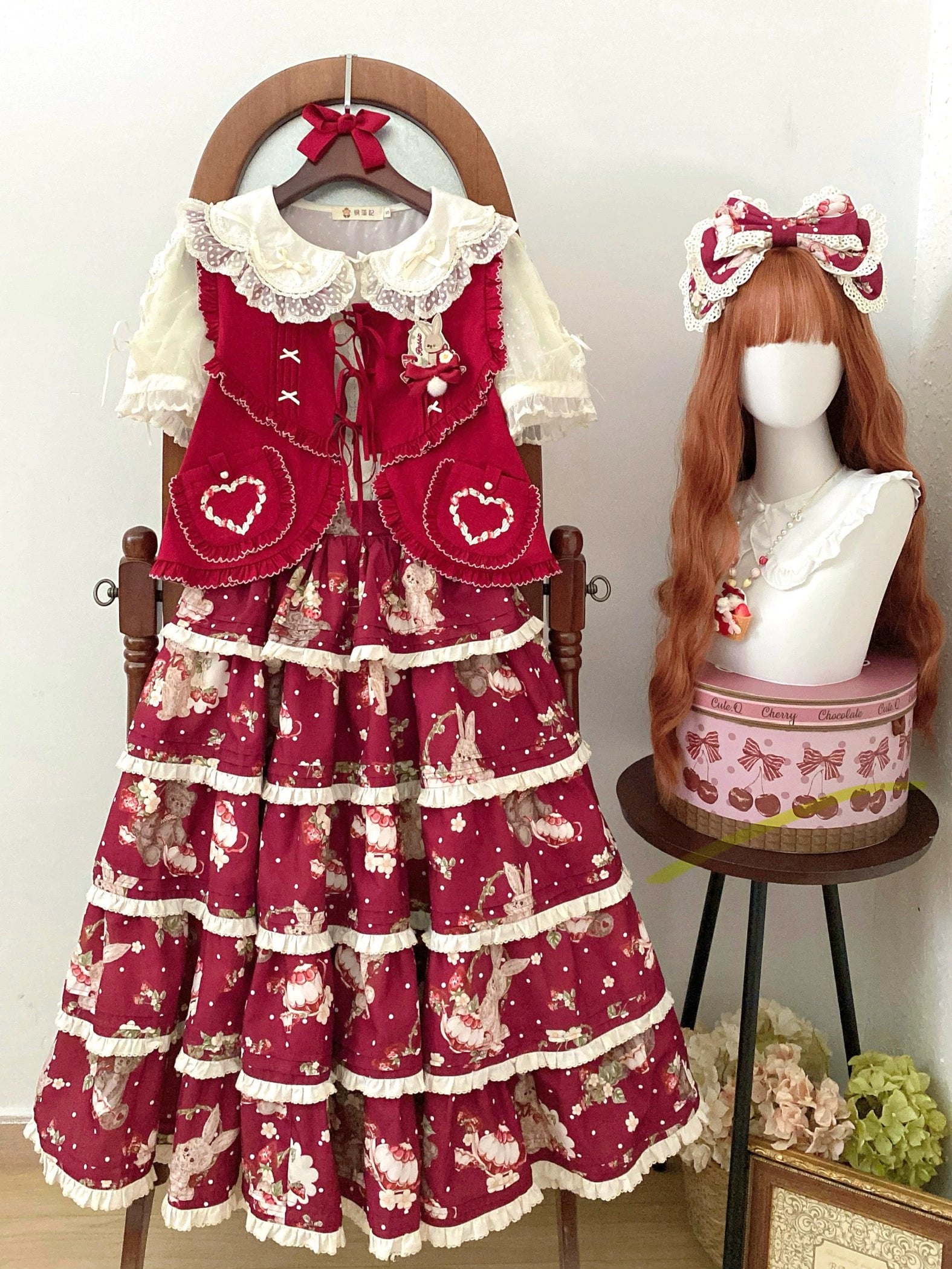 Bunny Bear Bunnyプリントティアードスカート