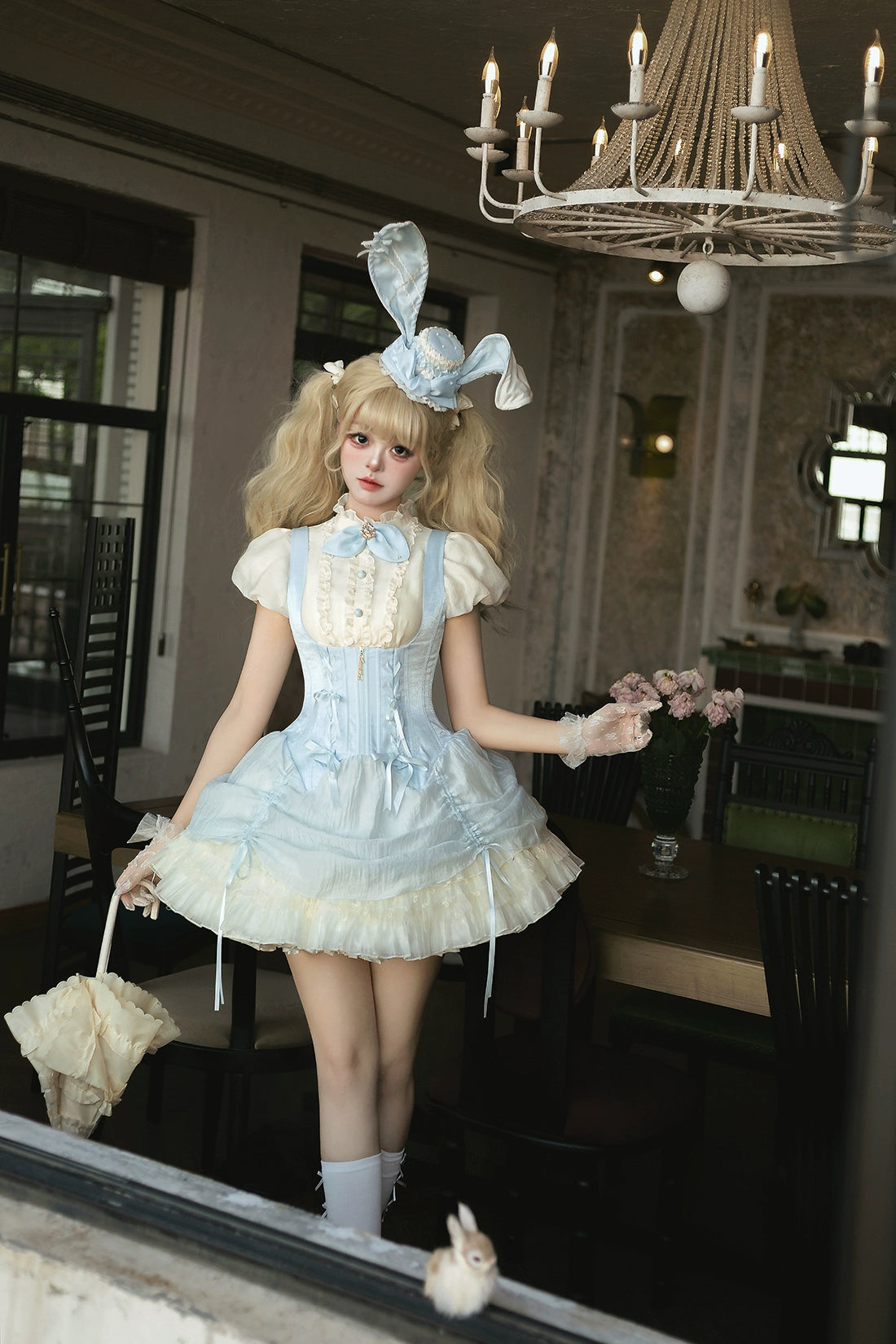 【受注予約6/30まで】Brulee Bunny コルセットジャンパースカートセット・パステルブルー