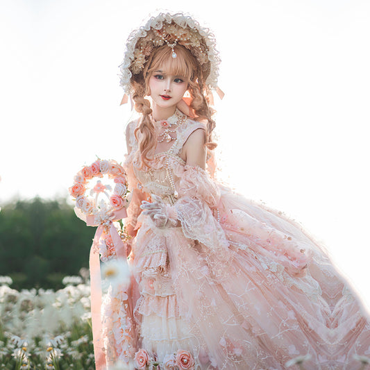 Spring Praise Flower and Lace Princess Dress - Pink