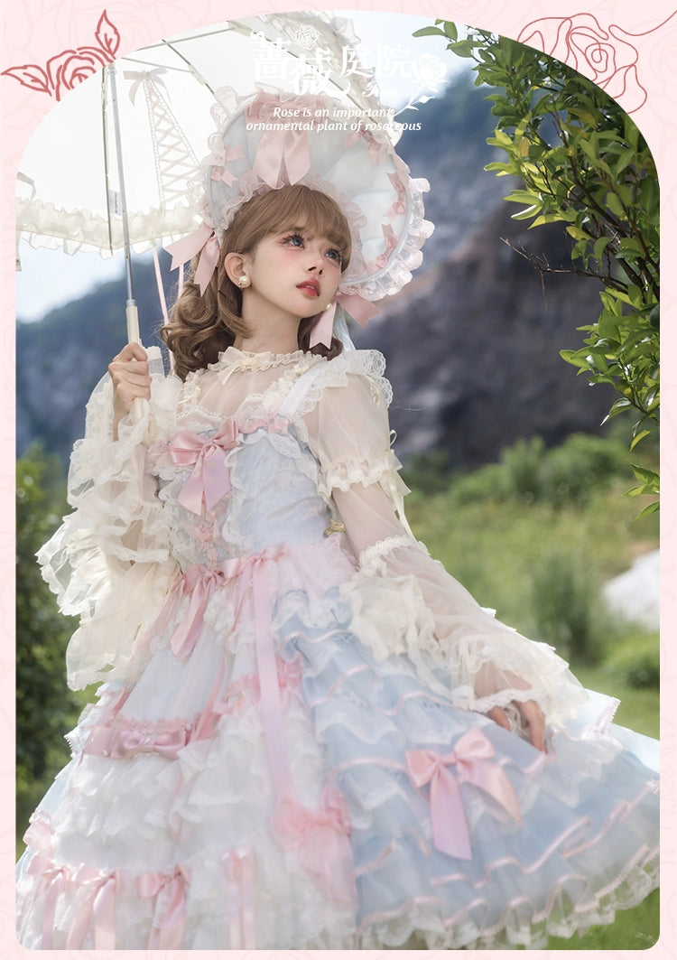【受注予約8/6まで】Rose Courtyard レースとリボンのジャンパースカート・新色