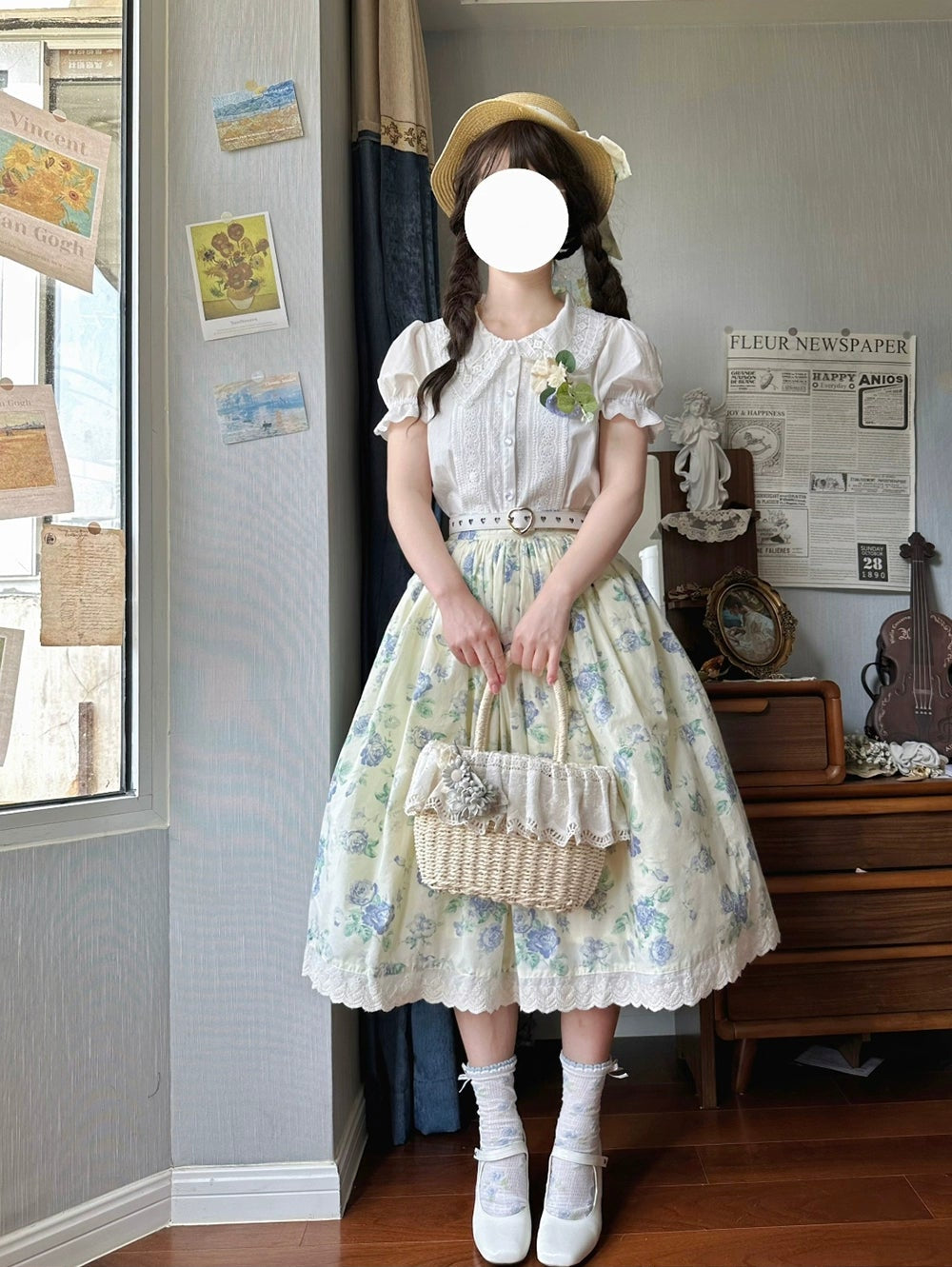 【予約販売】Rose Song ヴィンテージデザイン半袖ブラウス