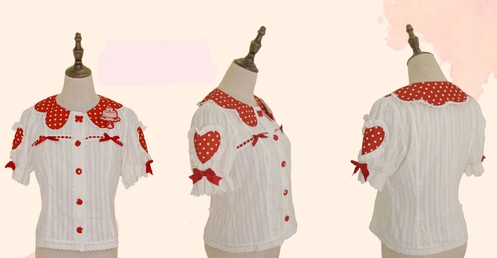 Bear Strawberry Garden 赤ドットの半袖ブラウス