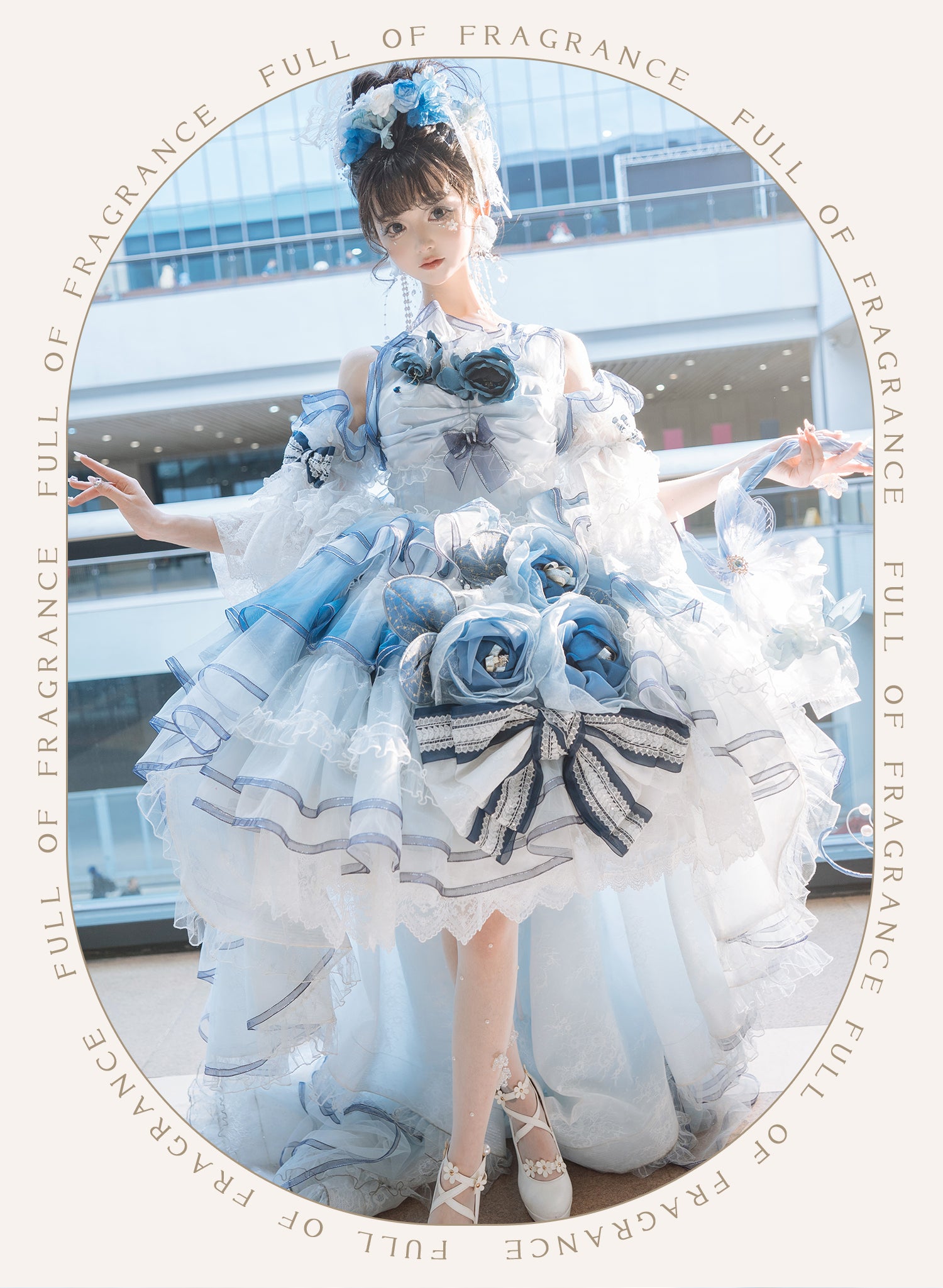 [Pre-orders available until 2/26] Full of Fragrance Dress with Train and Inner Skirt - Blue