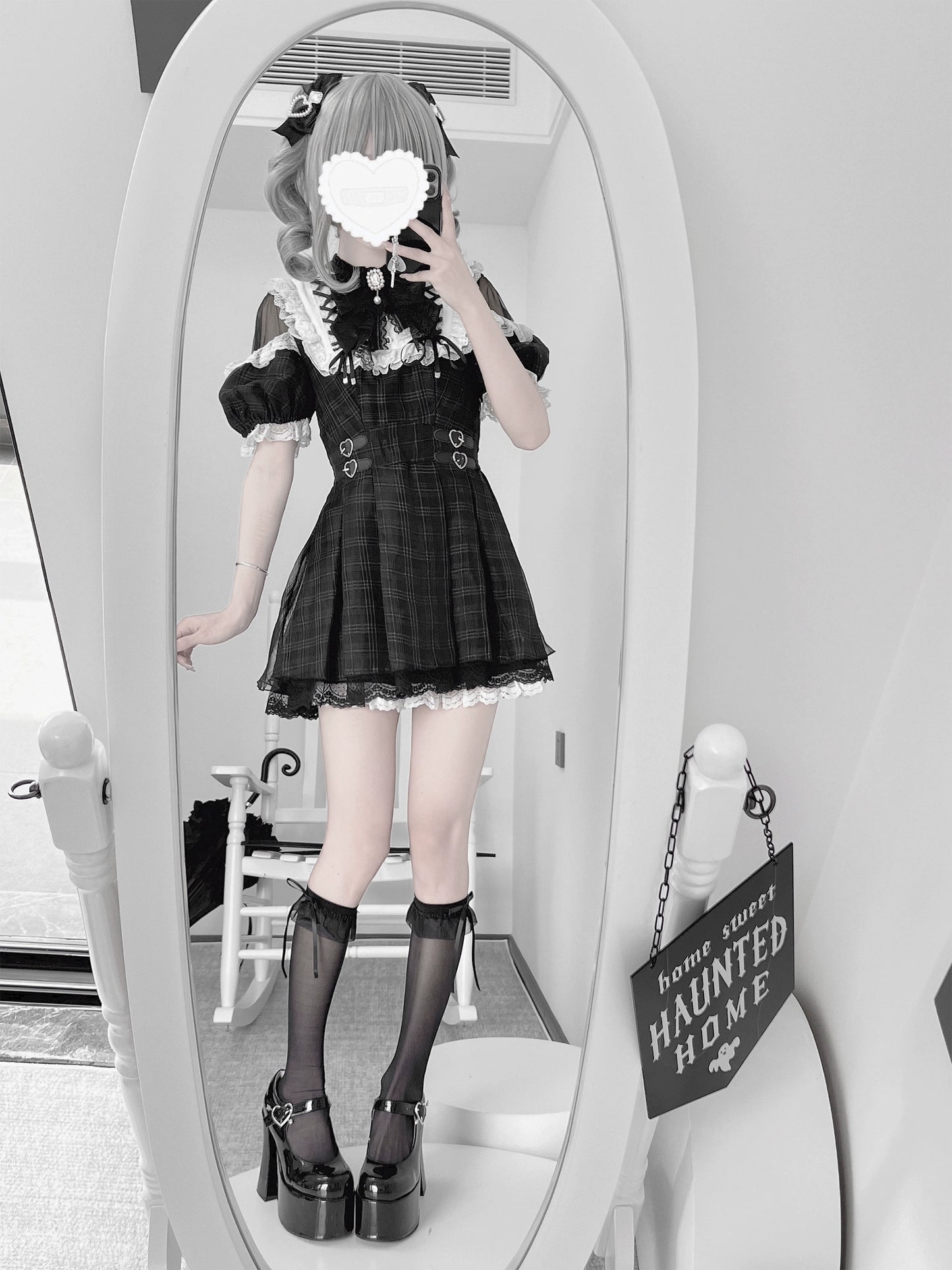 【予約販売】 Angel Heartbeat Black フリルチェックミニ丈ワンピース