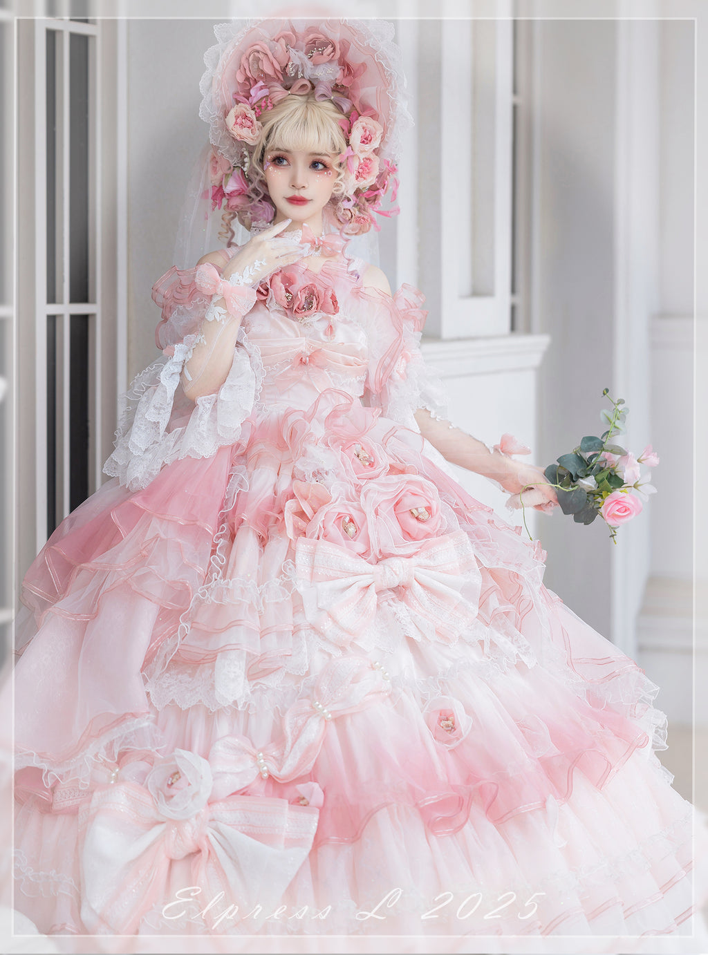 [Pre-orders available until 2/26] Full of Fragrance Dress with Train and Inner Skirt - Pink