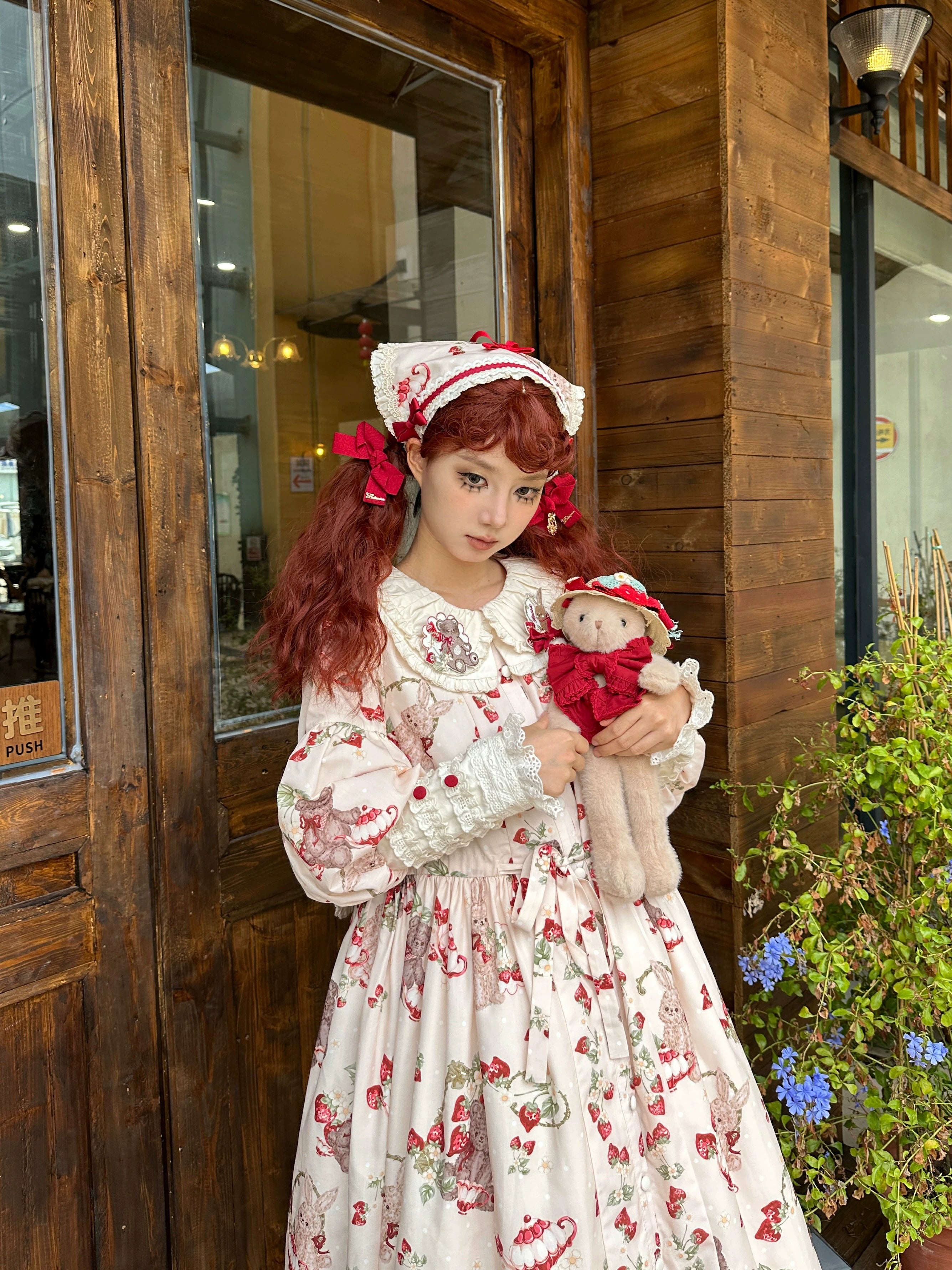 Bunny Bear Bunnyうさ耳付き長袖ワンピース・ロング丈