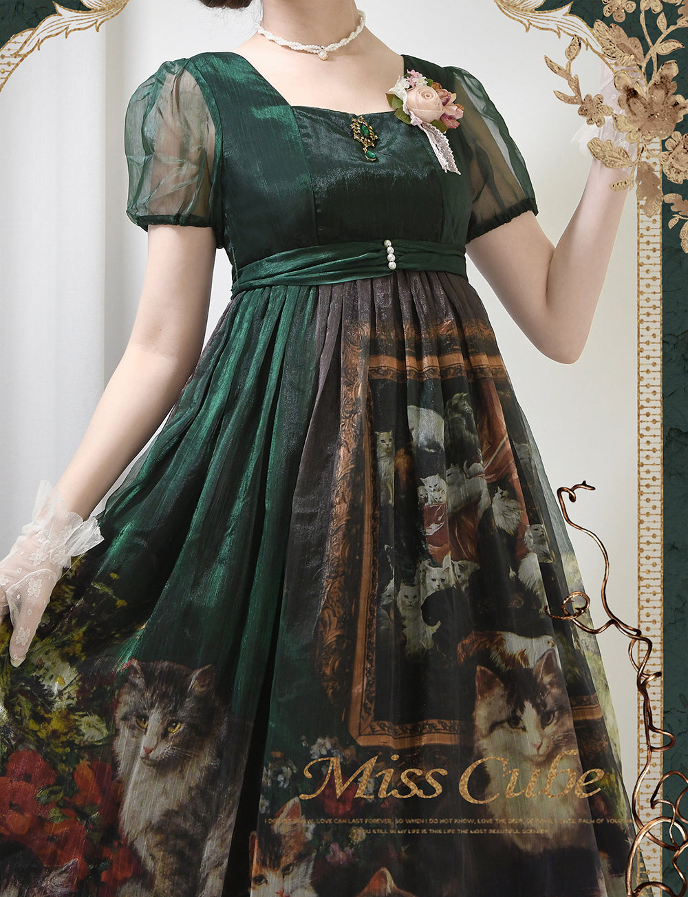【予約販売】Elegance Greek 油彩画風プリントエンパイアワンピース・新色