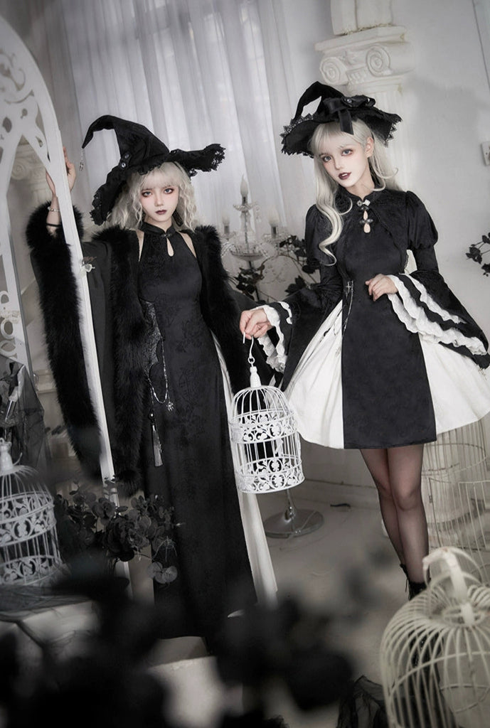 チャイナ風ゴスロリ魔女ワンピースセット ロング丈