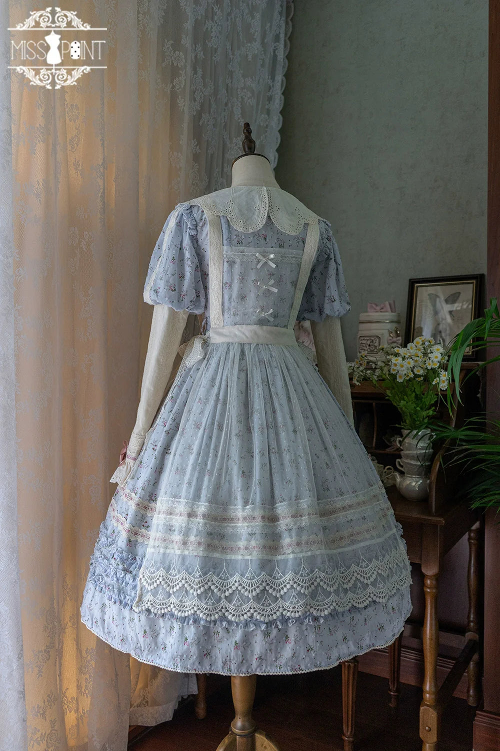 [Pre-order] Pink Flower Polka Dot Sheer Apron