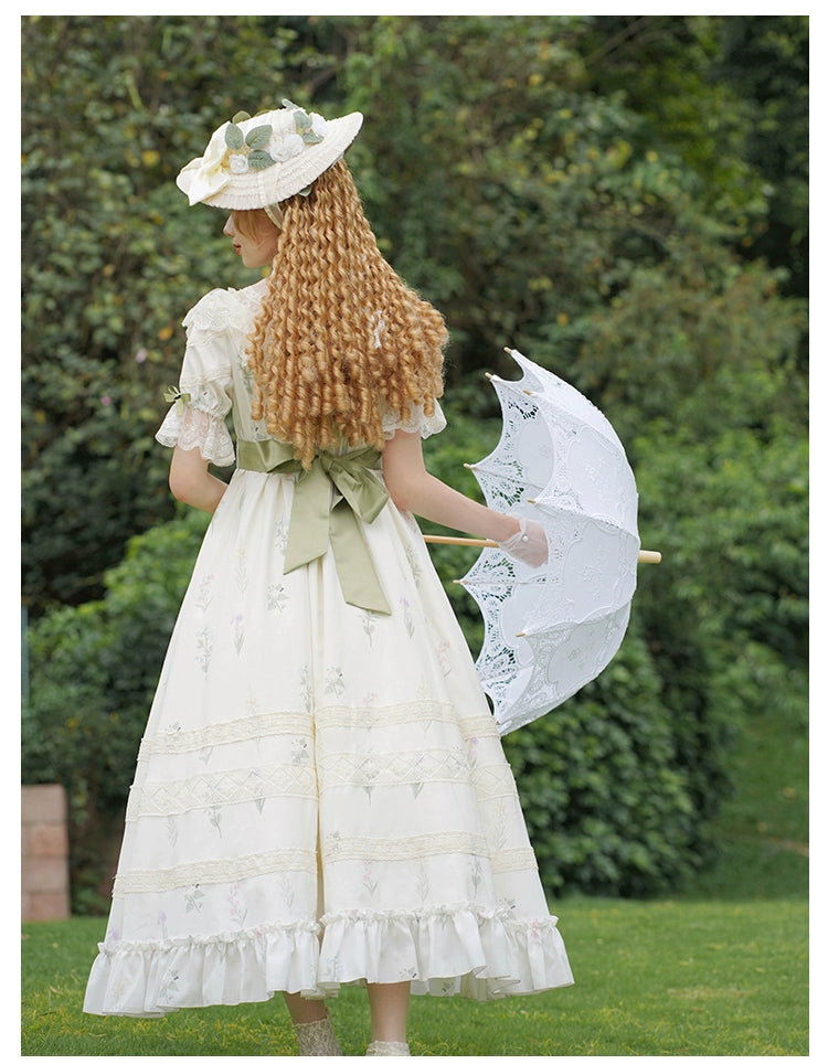 Flower print classical dress and corset