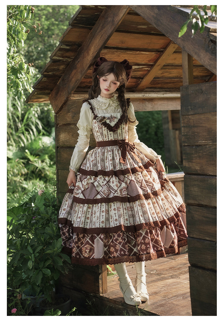 秋色のフローラルジャンパースカート