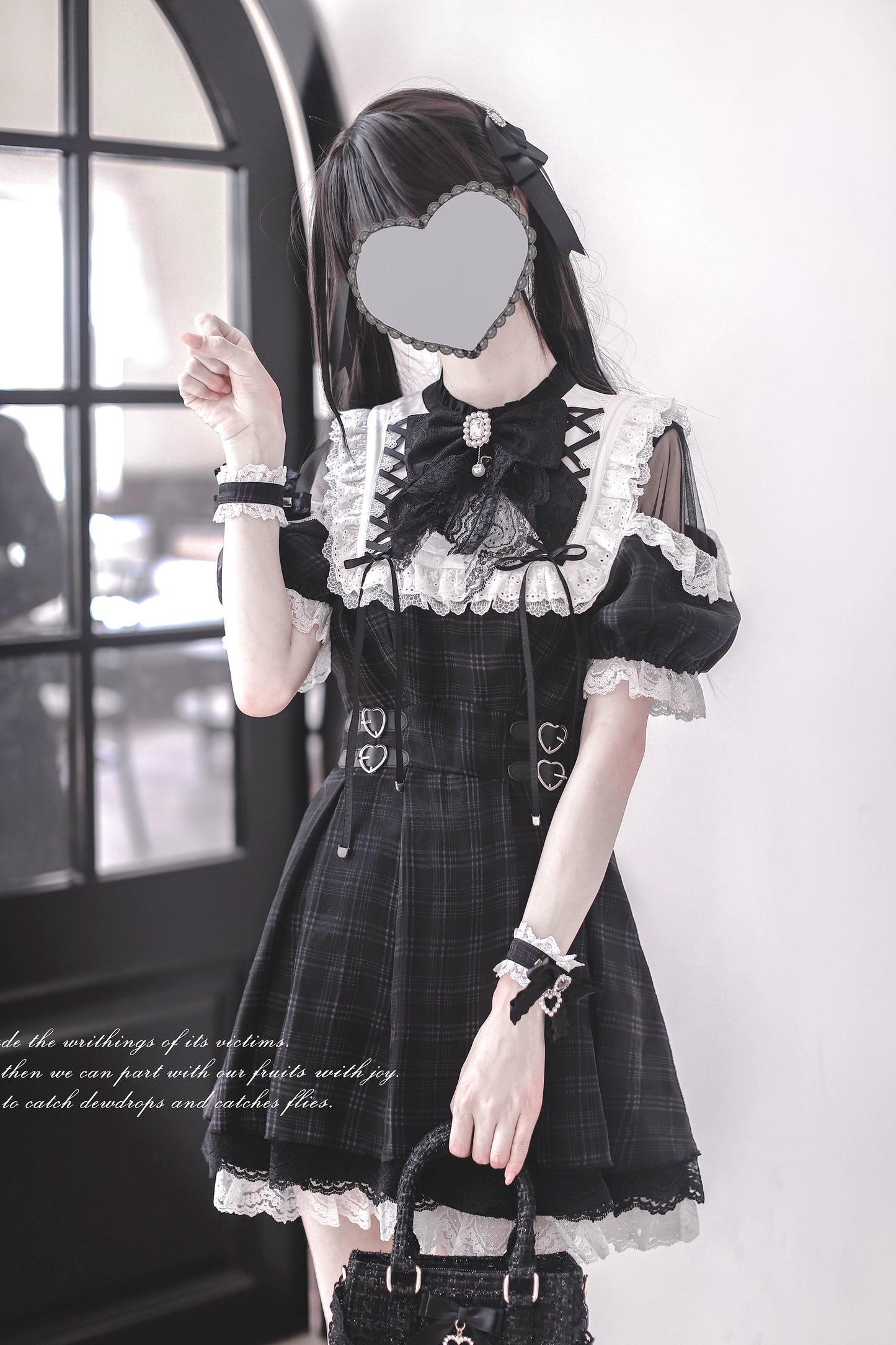 【予約販売】 Angel Heartbeat Black フリルチェックミニ丈ワンピース