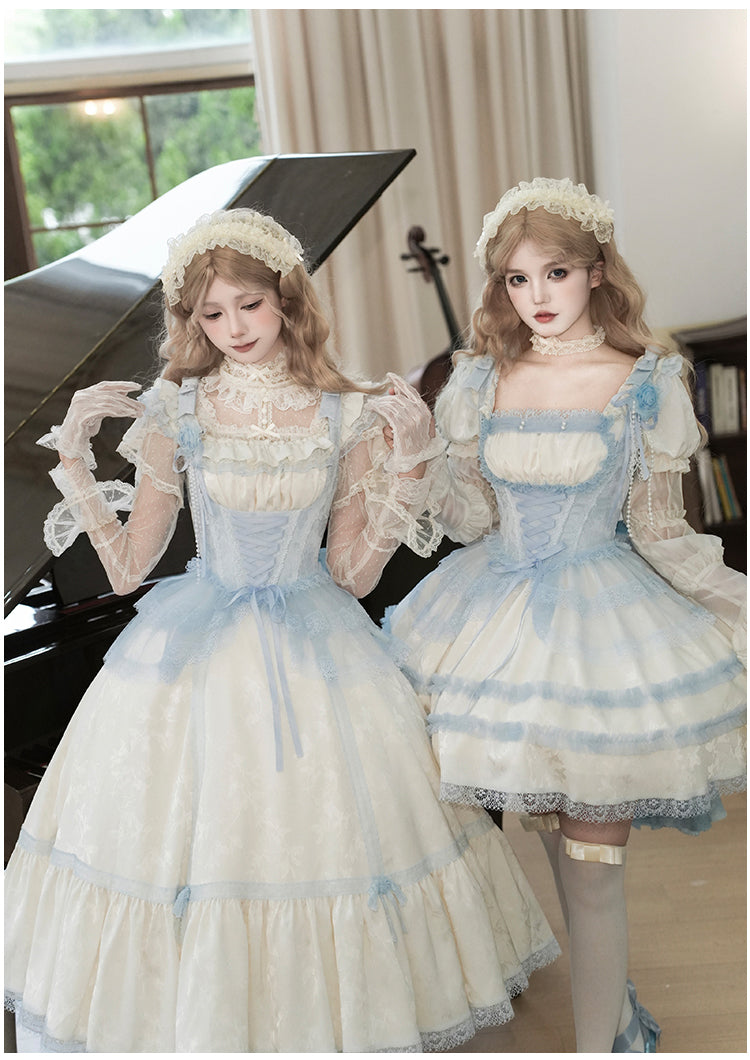 【予約販売】Sea Salt Iced Tea ライトブルージャガードジャンパースカートセット・ロング丈