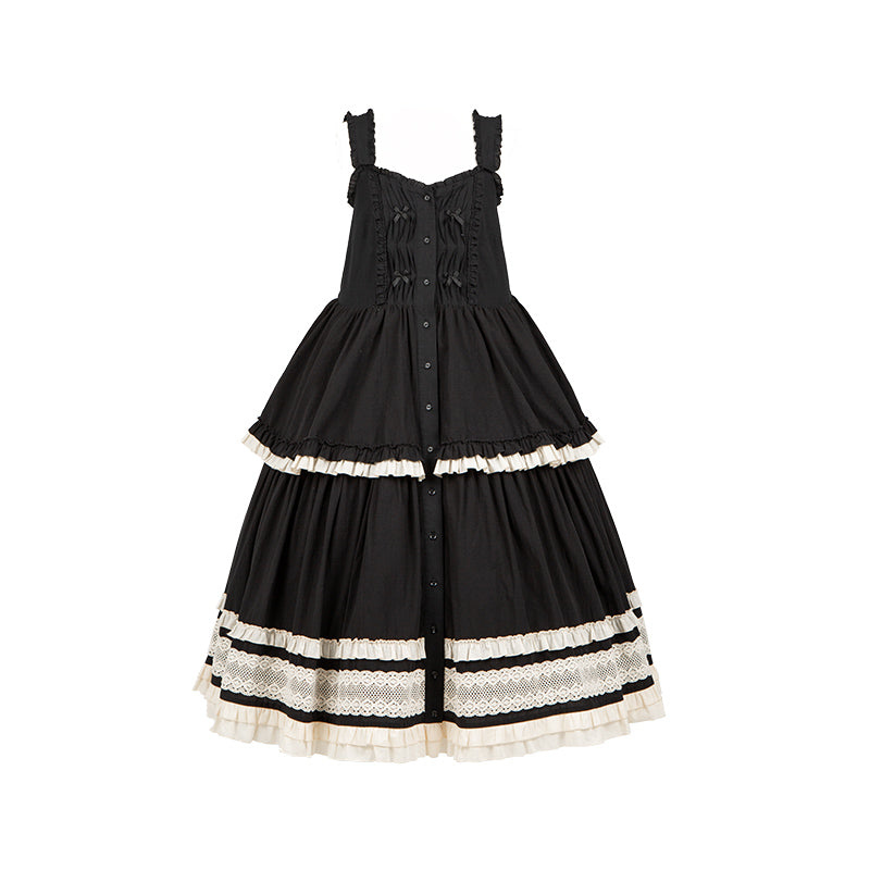Retro volume frill jumper skirt set