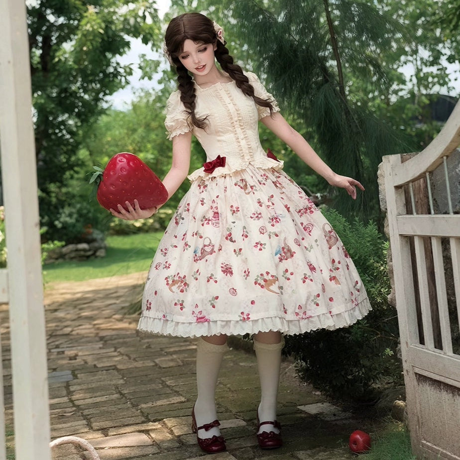 【受注予約8/14まで】 Strawberry Whisper プリントスカート