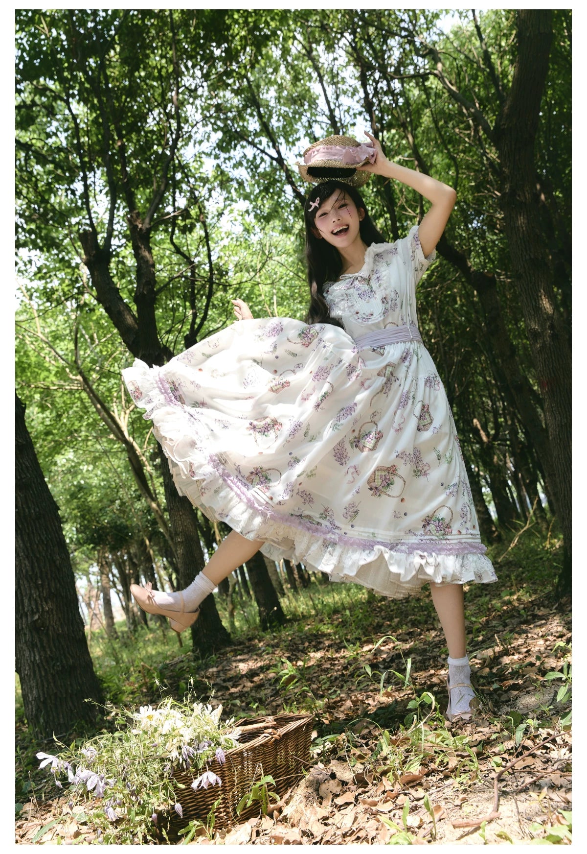 【受注予約8/17まで】Flower and Fruit Basket 半袖ワンピース