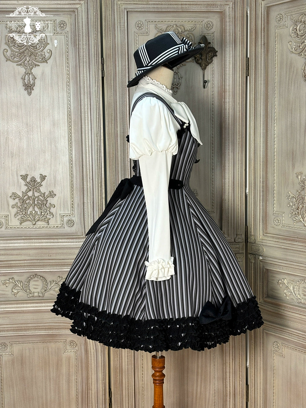 【予約販売】Classic Chocolat Stripe ストライプジャンパースカート・ショート丈