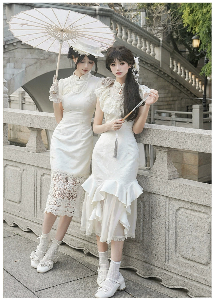 白百合色のフィッシュテール華ロリドレス