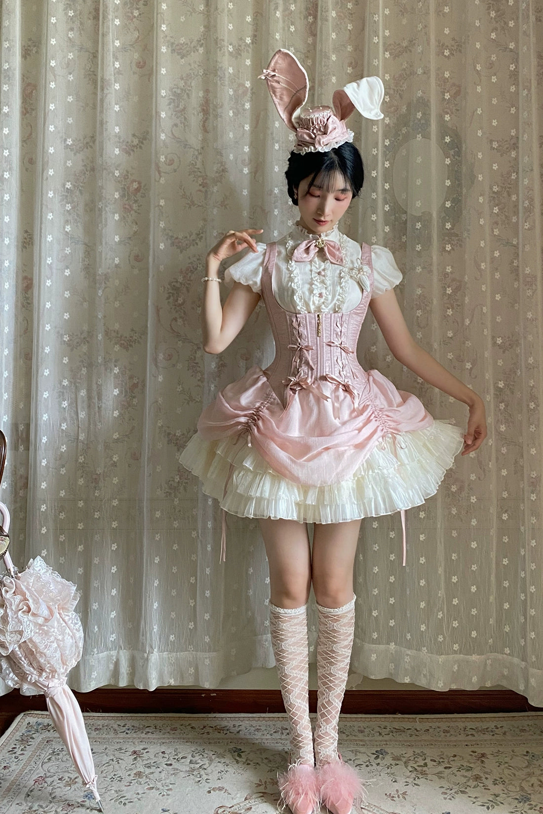 【受注予約6/30まで】Brulee Bunny コルセットジャンパースカートセット・ピンク