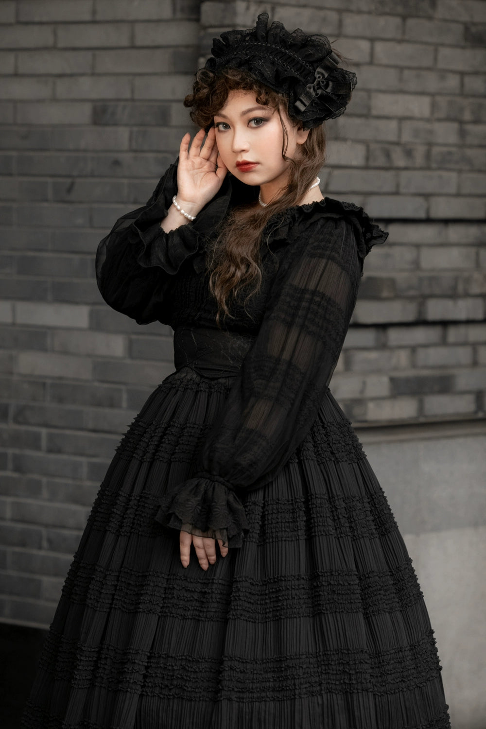 [Pre-orders available until 2/19] Cat Rose Tea Party Ruffled Long Sleeve Blouse