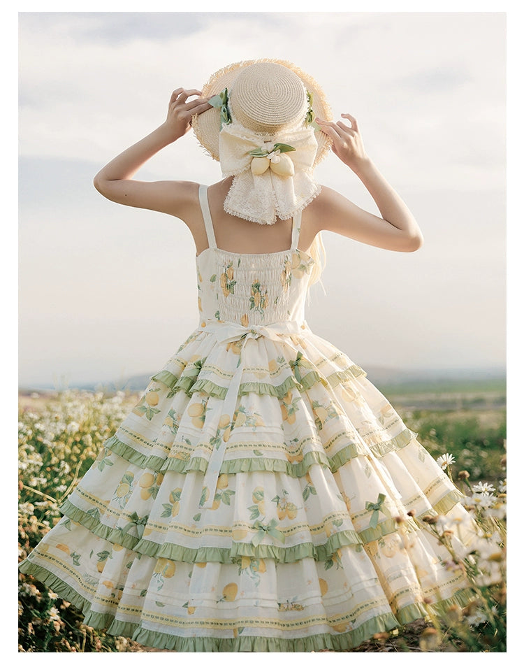 【受注予約7/16まで】Limone Town カントリー風ティアードジャンパースカート
