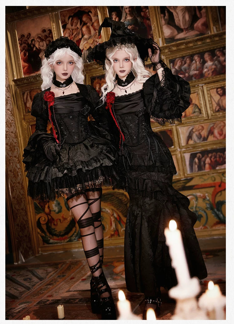 暮光 ブラックのゴスロリミニスカートセットアップ
