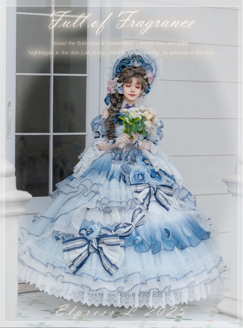 [Pre-orders available until 2/26] Full of Fragrance Dress with Train and Inner Skirt - Blue
