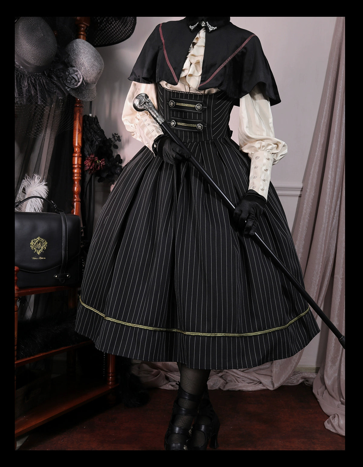 [Pre-orders available until 9/29] Bright Moon Corset Jumper Skirt Stripe [Black]