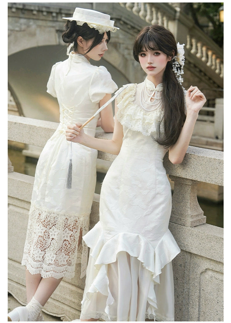 白百合色のフィッシュテール華ロリドレス