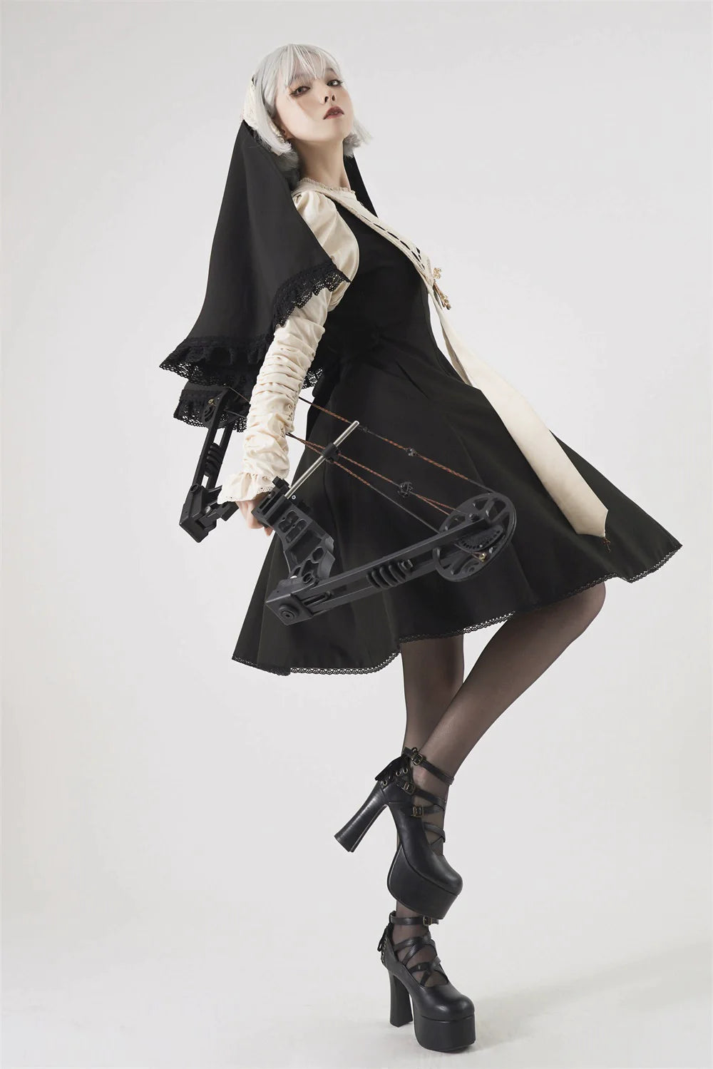 [Resale/Pre-orders until 10/16] Pray on a Moonlight Night Dress, Black x Off-White, Short Length
