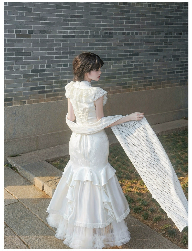 白百合色のフィッシュテール華ロリドレス