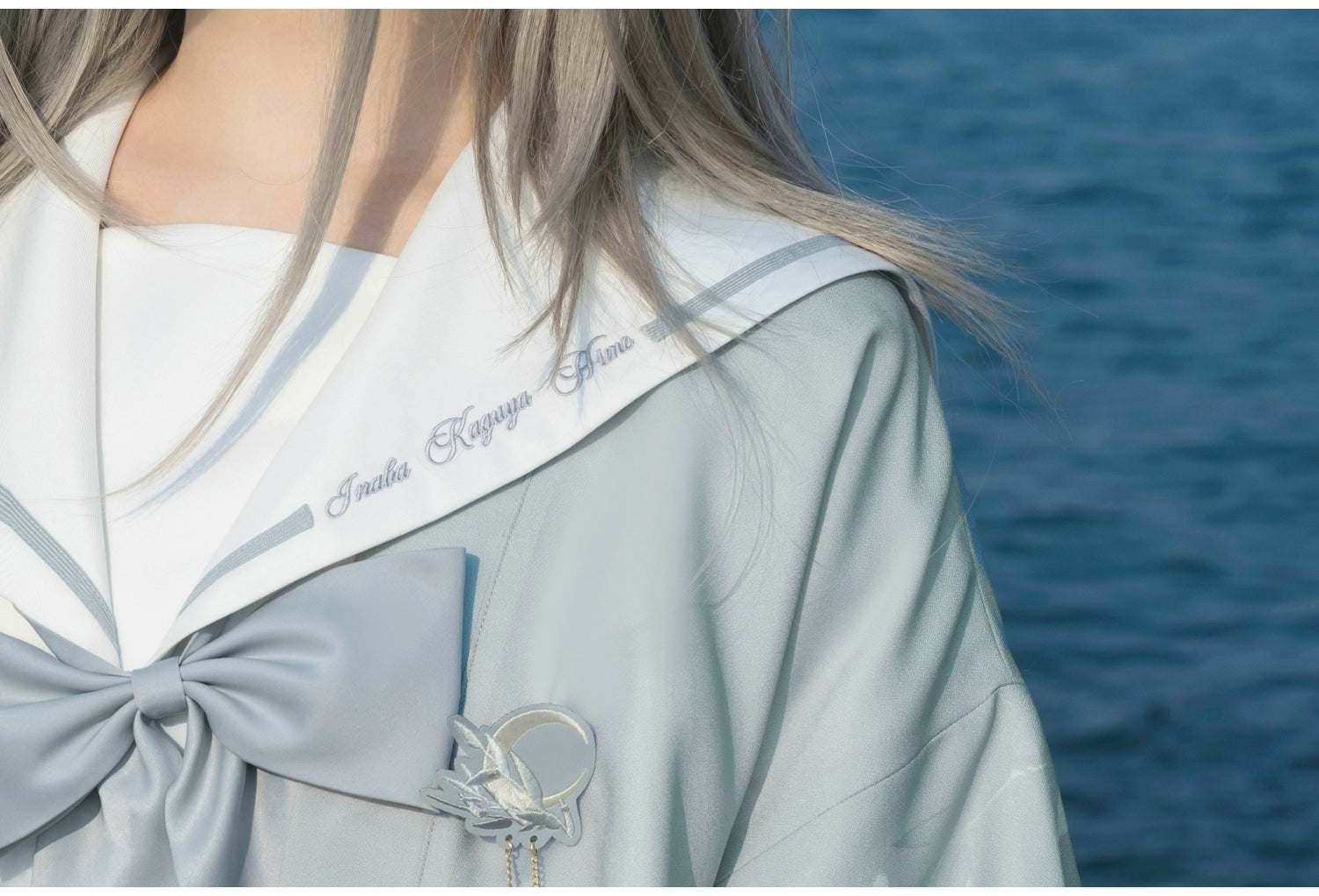 Blue Sea and Bright Moon セーラーカラーワンピース・羽織・エプロン3点セット