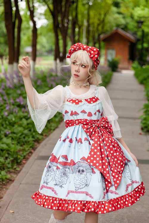 Mushroom Owl Polka Dot Jumper Skirt
