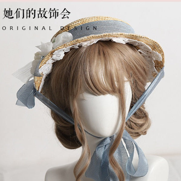 Flower and ribbon straw hat 11 colors